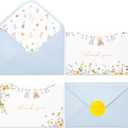 Crisky Baby Shower Blue Gold Thank You Cards (50 Pack) with Envelopes & Stickers Boy Baby Shower Greeting Cards Bulk, Watercolor Delicate Wildflower for Baby Shower Party
