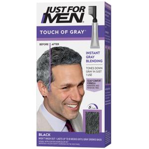 Just For Men Touch of Gray, Men's Hair Color Kit with Comb Applicator for Easy Application, Great for a Salt and Pepper Look - Black, T-55, Pack of 1