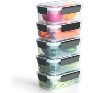 YORY 7 cup Plastic Food Storage Containers with Lids Nestable Freezer Dishwasher Safe Rectangle Meal Prep Container Set,5-Pack
