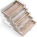 Necklace Holder Organizer, Dustproof Necklace Box Velvet Necklace Organizer Box with Lid Clear Acrylic Dustproof Stackable Jewelry Displays for Necklaces Chain Display (Beige, 5 Drawer)