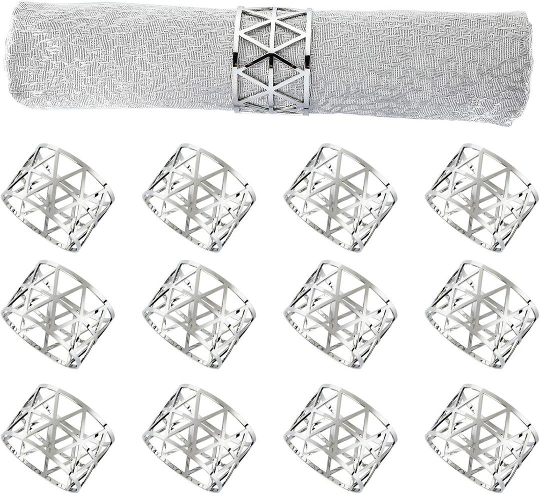 12 PCS Silver Napkin Rings Set Napkin Holders Metal Napkin Ring for Dinning Table Decor Farmhouse Napkin Ring for Wedding Birthday Party Family Gather Table Setting Decoration(Silver)