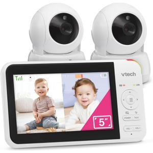 VTech VM924-2 5" Pan Tilt Zoom Video Baby Monitor with 2 Cameras No WiFi, 17Hr Battery, 1000ft Range, Night Vision, Lullabies & Temperature Sensor Ideal for New Parents & Twins