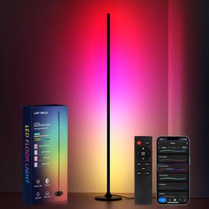 Lanmonlily LED Floor Lamp, Corner Lamp Compatible with Alexa, Smart Modern Floor Lamp with Music Sync 16 Million Colors & 68+ Scene RGBICW Floor Lamp for Bedroom Living Room and Gaming Rooms (52IN)