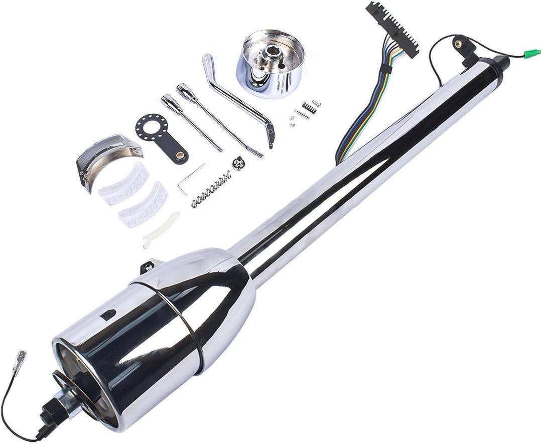GELUOXI 30'' Finished Chrome Stainless Steel Tilt Automatic Steering Column Shift Indicator with 9 Hole Wheel Adapter No Key
