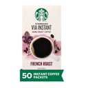Starbucks VIA Instant Coffee, Dark Roast Coffee, French Roast, 100% Arabica, 1 box (50 packets), No BB Date
