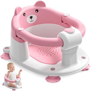 Baby Bath Seat for Babies 6 Months & up, Non-Slip Toddler Bath Seats for Babies Sitting Up, Safe Infant & Newborn Bathtub Chair with 4 Suction Cups & Soft Cushion for Shower,Pink