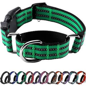 Hikiko Martingale Dog Collars Reflective Nylon Dog Collar with Quick Release Buckle Adjustable Training No Slip Dog Collar (Medium, Green)