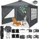 COBIZI 10x10 Pop Up Canopy Tent, One Push Outdoor Gazebo with 4 Removable Sidewalls & Air Vent, Waterproof Commercial Easy Up Adjustable Canopy with 4 Sandbags, 4 Stakes & 8 Ropes for Party,Grey