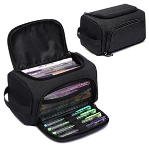 XQXA Large Capacity Pencil Case Organizer, Multifunctional Extra Big Pencil Pouch with Compartmens, Travel Simple Stationery Pen Bag, Fabric Pencil Bag for Men Women Girl Boy (Black) 3 Pack
