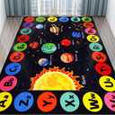 Kids Rug Outer Space Carpet for Playroom, ABC Educational Learning Area Rug, Non-Slip Solar System Road Play Play Rug for Kids Bedrooms, Classroom, Room Decor (Black, 78.7X59 INCH)