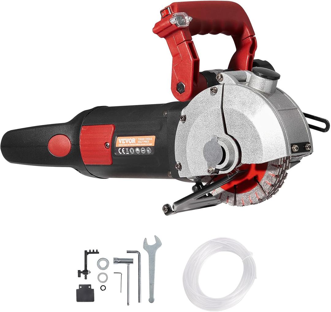 VEVOR Wall Chaser, 4800W Slotting Machine with Laser Guide 6800rpm, Max Groove Depth and Width 2" x 1.5", Concrete Grooving Cutting Machine with 5 Saw Blades and Water Pump
