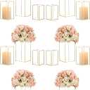 Hewory Glass Hurricane Candle Holder Set of 18, Gold Large Hurricane Centerpiece for Table, Tall Floor Square Pillar Candle Holders Lantern Set for Wedding, Anniversary, Party, Fireplace, Dining Room