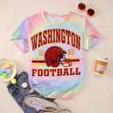 IZYJOY Women Football Shirt Vintage Game Day T-Shirt Sunday Funday Tee Tie Dye Football Season Short Sleeve Tops (Medium, Light Purple-098)