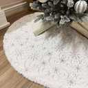 AISENO 36 Inch Sequin Faux Fur Christmas Tree Skirt for Christmas Tree Decorations White Plush Silver Sequin Snowflake Tree Skirt