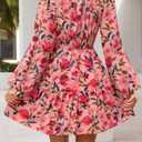 MEROKEETY Fall Wedding Guest Dresses for Women Long Sleeve Floral Casual Lightweight Flowy Swing Boho Dress Pockets (S)