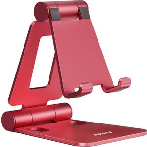 Nulaxy Dual Folding Cell Phone Stand, Fully Adjustable Foldable Desktop Phone Holder Cradle Dock Compatible with iPhone 17 16 15 14 13 12 11 Pro Max Xs Xr X 8, Nintendo Switch, All Phones - Red