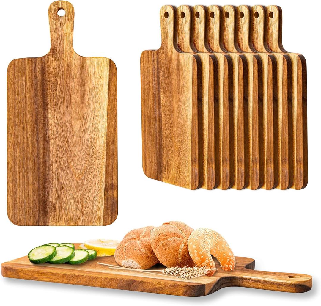 10 Packs Acacia Wood Cutting Board with Handles, 15.8 x 7.7 Inch Wooden Kitchen Cutting Board Bulk, Serving Board and Charcuterie Boards for Vegetables Meat Pizza Cheese Fruit Bread