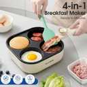 Electric Egg Pan Nonstick: No Stove Needed 900W Granite 4-Cup Omelette Pan with 2 Power Adjustable, Breakfast Non Stick Frying Pans Skillet for Eggs, Pancakes, Crepes, Plett and More