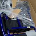 Lightweight Foldable Transport Wheelchair with Handbrakes and 12-Inch Wheels, Blue Frame, Black Upholstery