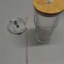 Ruckae 20oz Ribbed Glass Tumbler with Lids and Straws – 2 Pack Leak Proof Iced Coffee Cup– Aesthetic Glass Cups with Bamboo Lids for Home,Office,Travel and Gifts (2, Transparent)