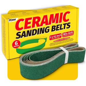 6 Pack 2 x 42 Inch Zirconia Ceramic Sanding Belts Kit  40, 60, 80, 100, 120, 180 Grits Premium Metal Grinding Belts for Knife Sharpening, Stock Removal, and Bevel Work
