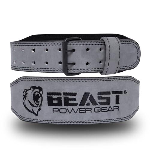 Beast Power Gear Weight Lifting Belt - 4” Genuine Leather For Lower Back Support Bodybuilding Squat Deadlift Cross Strength Training Weightlifting Gym Belt For Men Women (Gray 4", Medium 28" - 33")
