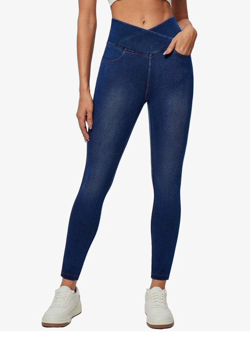 IUGA Stretchy High Waisted Jeans for Women Jeggings Tummy Control Skinny Pull on Jeans with Pockets Trendy S