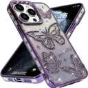 BITOBE Designed for iPhone 11 Pro Max, Cute 3D Butterfly Case Slim Plating Glitter Bling Luxury Cover for Women Girls Protective Camera Protection Bumper 6.7" Purple