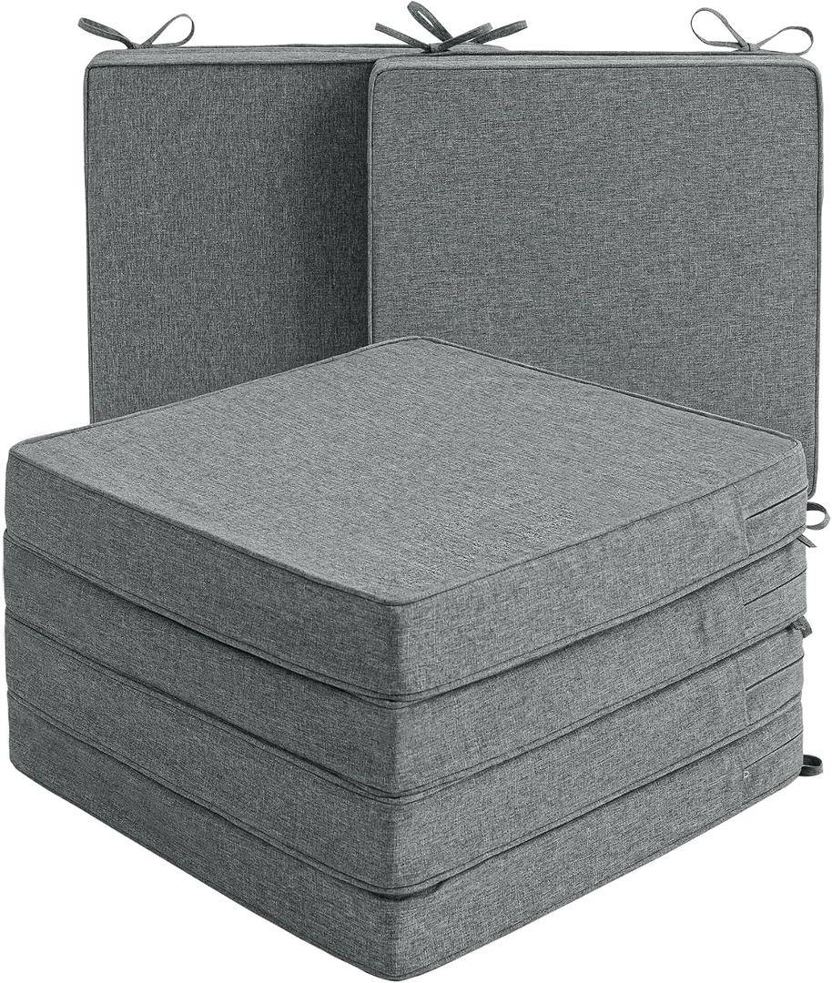 Outdoor Chair Cushions, Water-Resistant & Fade-Resistant, Patio Furniture Square Seat Replacement Chair Pads with Ties, Removable Cover, Non-Slip Bottom, Set of 6, 19 x 19 Inch, Dark Grey