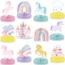 12Pcs Unicorn Rainbow Honeycomb Centerpieces Magical Pastel Unicorn Party Decoration Pastel Rainbow Castle Table Topper Centerpiece for Girls Princess Theme Happy Birthday Baby Shower Party Decor