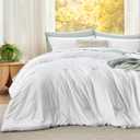 Bedsure Super King Plus Comforter Set, White Soft Prewashed Bedding for All Seasons, 3 Pieces GentleSoft Bed Set, 1 Lightweight Comforter (128"x120") and 2 Pillowcases (20"x36")