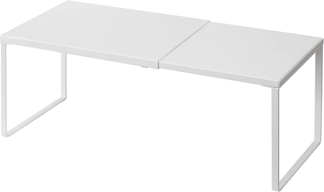 Nxconsu Cabinet Shelf Expandable Organizer Riser Rack for Kitchen Pantry Cupboard Under Sink Countertop Home Organization Extra Storage Space Saver Heavy Duty Metal Edgeless Design White (8.26D * 14.56-24.6W * 8.46H)