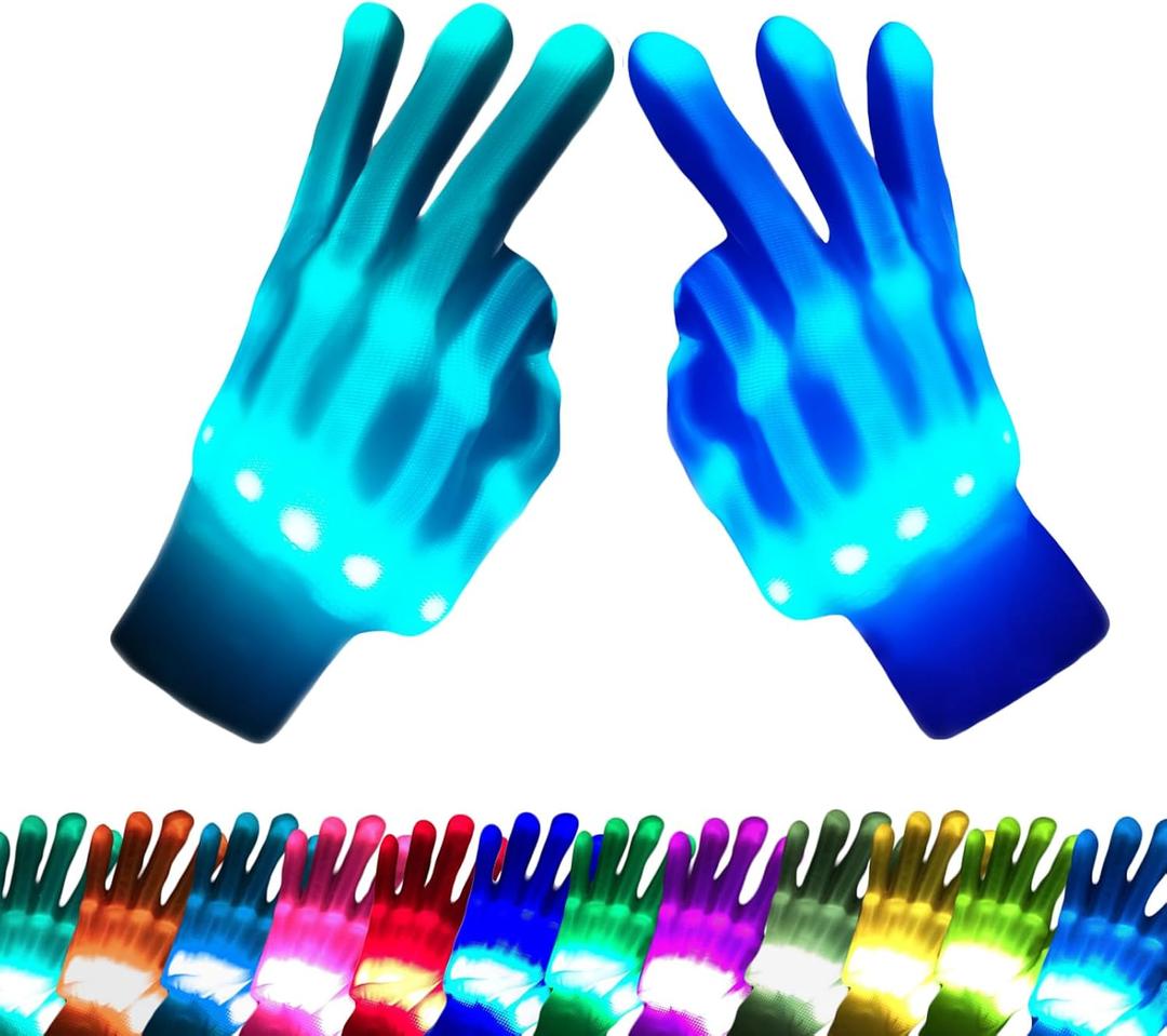 COLEDRE Kids Toys 12 Colors LED Gloves Cool Toys Gifts for Age 5-7 8-12 Years Old Boys Girls Stocking Stuffers Kids Teens Christmas Halloween Costumes Light Up Gloves Party Favors (1 Pair M)