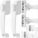 Novabright 2 Set Storm and Screen Door Push Button Latch, Fits Doors 5/8 1-1/4 Thick, Storm Screen Door Handle Replacement with Latch, Easy Installation, No Lock-out, Aluminum Finish, Modern (White)