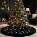 Sofevaim Black Christmas Tree Skirt, 48 inch Large Furry Faux Fur Tree Skirt with Silver Sequin Snowflake, Black and Silver Tree Rug for Halloween Xmas Holiday Party Decorations Tree Mats