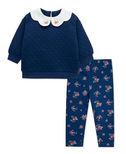 Little Me Clothes for Baby Girls' Navy 2-Piece Sweatshirt Set, Blue, 18 Months