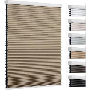 Changshade Cordless Cellular Shades, Blackout Room Darkening Black Out Honeycomb Blinds for Indoor Windows Bedroom, Pull Down Pleated Accordion Blind Easy Install, Shade Size 46" Wx72 H, Light Brown