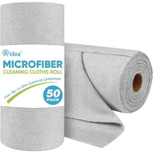 AIDEA Microfiber Cleaning Cloth Roll, 50PK, Paper Towels Reusable Grey Tear Away Towels, Washable Shop Rags, Microfiber Towels for Cars, Lint Free Rags for House, Kitchen, Window,11.5"11.5"