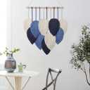 Weldomcor Macrame Wall Hanging Leaves Chic Woven Leaf Tassels Decoration Cotton Ornaments Tapestry Room Decor Modern Bohemian Handmade Feather Wall Art Decorations for Apartment Backdrop (Navy Blue)
