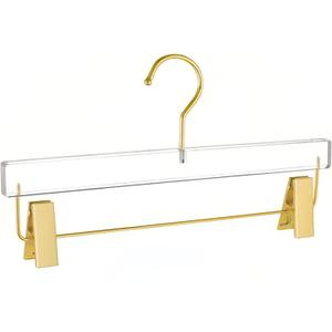 10 Pieces Acrylic Pants Hanger with Gold Clip and 360 Degree Rotatable Gold Hook, Transparent Standard Pants Rack Suitable for Wedding,Skirt,Clothing Stores