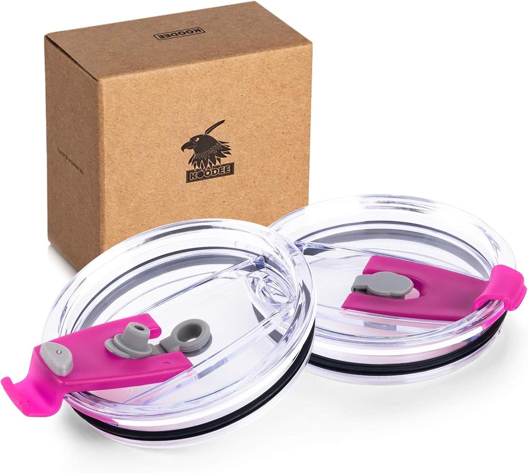 30 oz Tumbler Lids, Fits for 30Oz YETI Rambler, Ozark Trail and More, Koodee 2 Pack Spill-proof Lids,Covers for 30 Ounce Tumbler,Cup (Magenta)