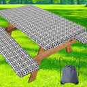 misaya Picnic Table Cover with Bench Cover, Waterproof Elastic Fitted Tablecloth for 8 Foot Tables, Rectangle Washable Polyester Tablecloths for Picnic, Camping, Outdoor (Black, 30" x 96") (Black and White)