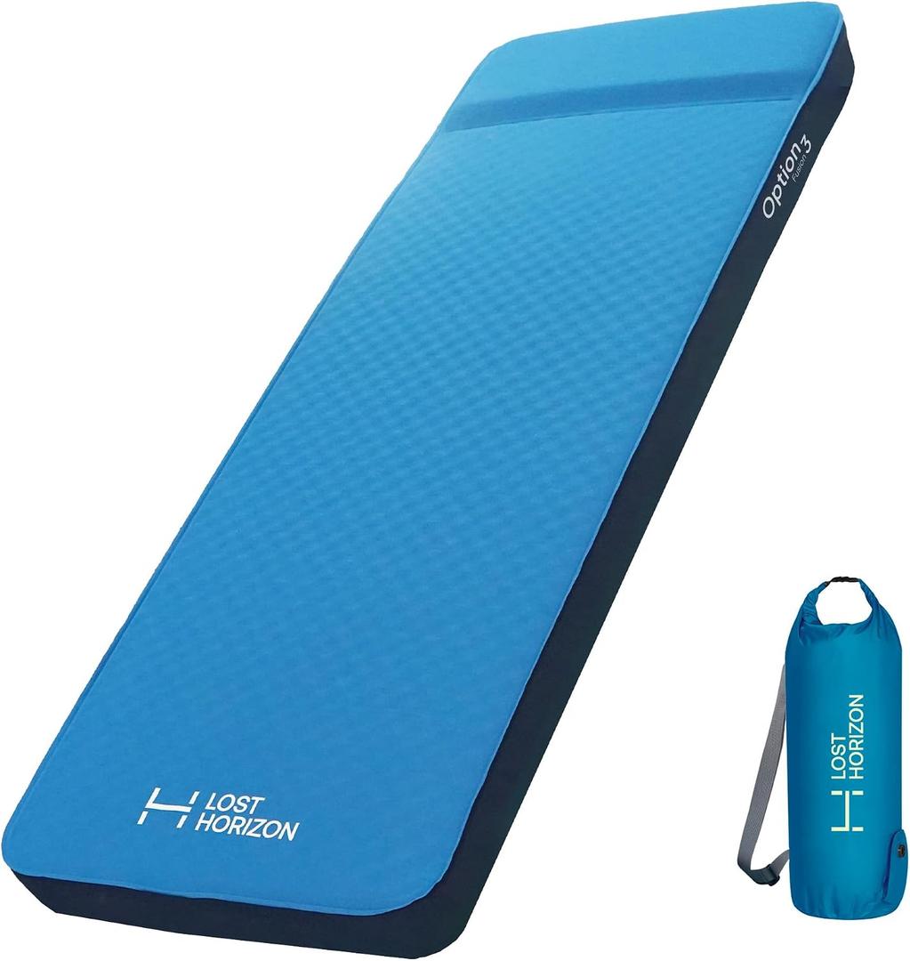 Lost Horizon Self-Inflating Foam Camping Mattress, Single, 3" Thick | Air & Foam Comfort, Adjustable Firmness, R9.7 Insulation, Sleeping Pad, 80"L x 28"W x 3"Th