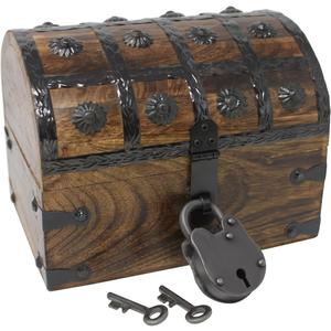 Nautical Cove Handmade Pirate Treasure Chest for Kids Prizes & Classroom with Lock and Skeleton Keys  Lockable Wooden Storage Chest Box, Pirate Decor, Decorative Wooden Box - Small 8x6x6