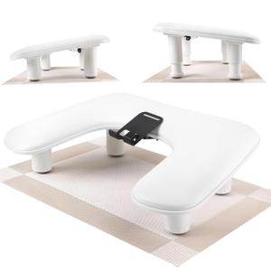 Big Adjustable Nail Arm Rest for Nails Tech with Rotating Phone Holder, U-Shaped Manicure Hand Rest, PU Leather Hand Stand with Pad for Nail Salon, Nail Tech, and DIY(White)