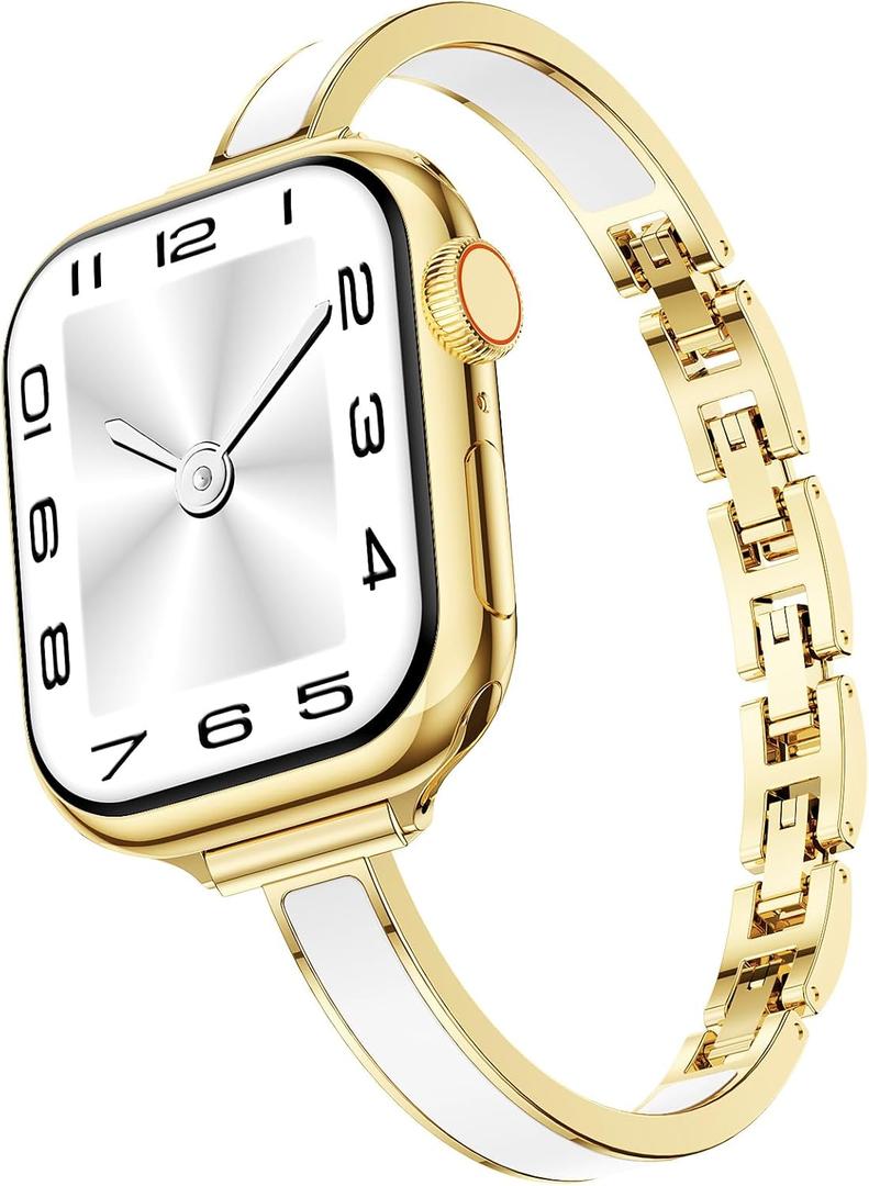 Mosonio Slim Designer Bracelet Bands for Apple Watch Women, Elegant Thin Dressy Metal Band with Embedded Silicone Accents Compatible with Apple Watch Ultra / Series 11 10 9 8 7 6 5 4 SE 3 2 1, Easy-Adjust Link Fancy Strap for iWatch 49mm 46mm 45mm 44mm 42mm 41mm 40mm 38mm (Sizes vary by model)