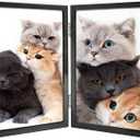 5x7 Picture Frame Double Hinged Black Metal Thin Edge Frame with High Definition Glass Front Folding Frames Stand Vertically on Tabletop, Black, 5x7 Double Metal