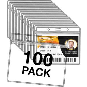 100 Pcs Name Badge Holders Clear Badge Sleeve Plastic Lanyard Sleeves for ID Holders (4X3)