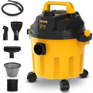 VEVOR 2.6 Gallon 2.5 Peak HP Wet and Dry Shop Vac Portable Shop Vacuum and Blower 3-in-1 with Filter, Hose and Attachments for Home and Car Cleaning Black/Yellow