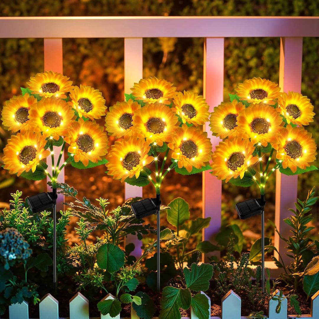Solar Sunflower Lights Outdoor Waterproof - 6 Pack with 36 Bright Solar Sunflower Lights, IP65 Waterproof Light for Outdoor Flower Bed, Yard, Pathway, Patio Decor - for Mom, Women, Grandma